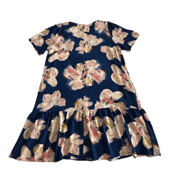 a new day Women M/L Blue Pink Floral Print Short Sleeve Above Knee Relaxed Dress - Picture 5 of 13